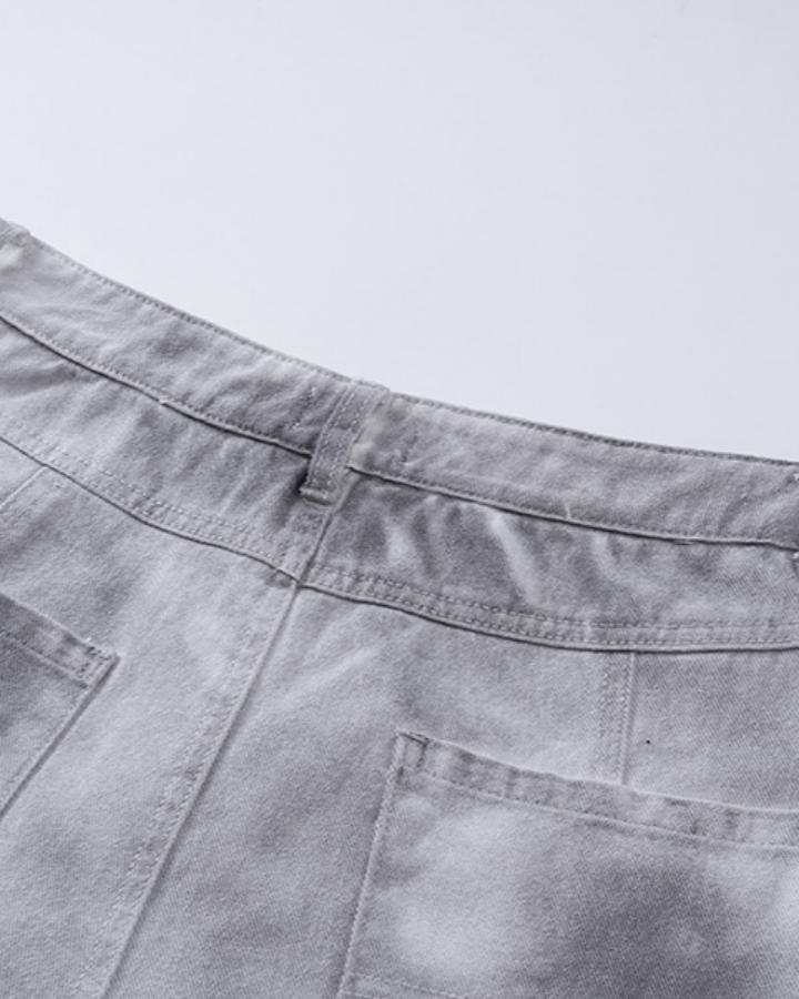 KIIKIO Retro Washed Distressed Double-Waist Wide-Leg Pants