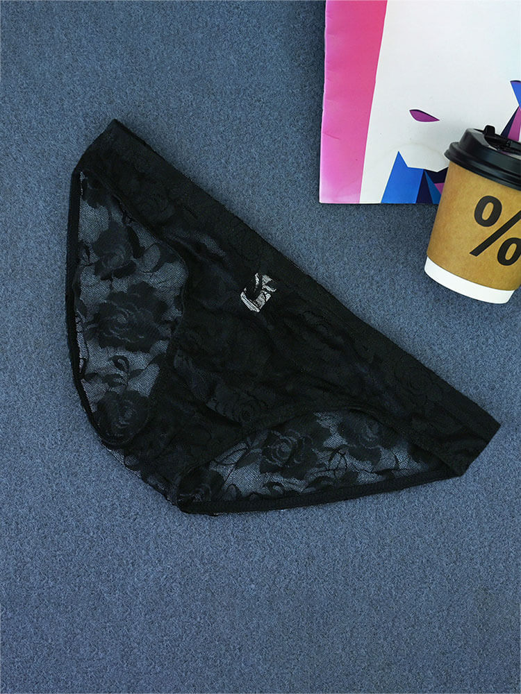 Men's Sexy Sheer Lace Low-Rise U-Pouch Briefs