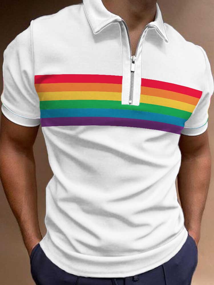 Men's Rainbow Flag Print Lapel Polo Shirt
