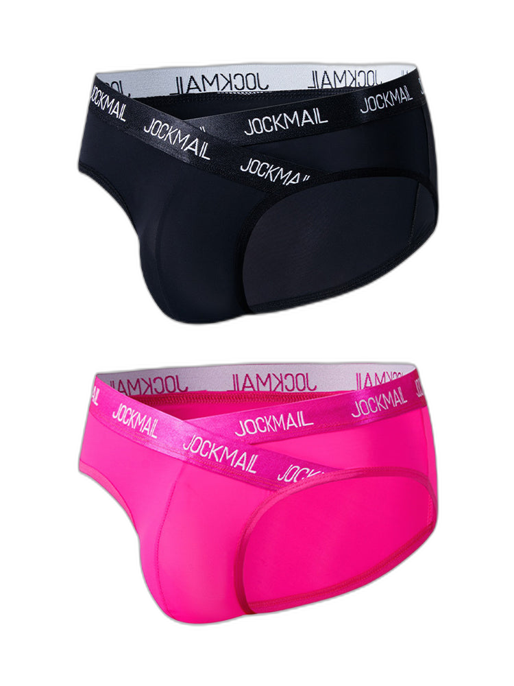 2 Pack Men's Sporty Letter Print Supportive Low-Rise Ice Silk Skin-Friendly Bikini