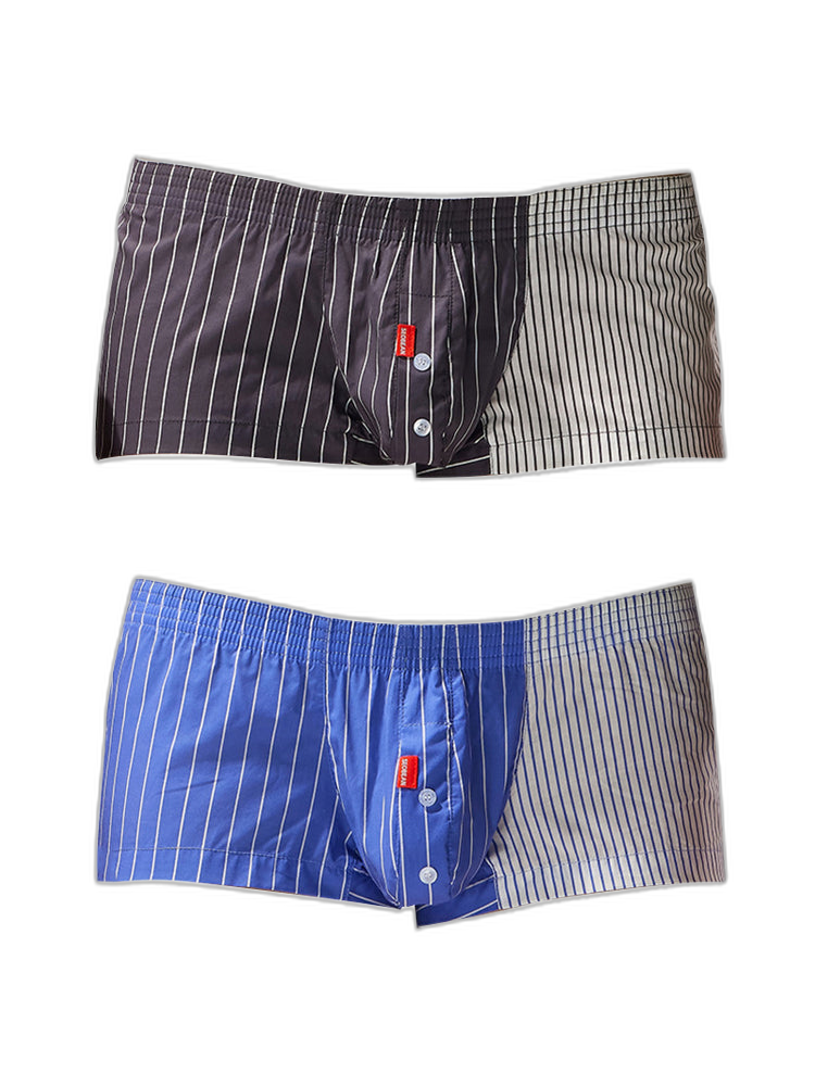 2 Pack Men's Fashionable Cotton Lounge Shorts with Stripe Patchwork