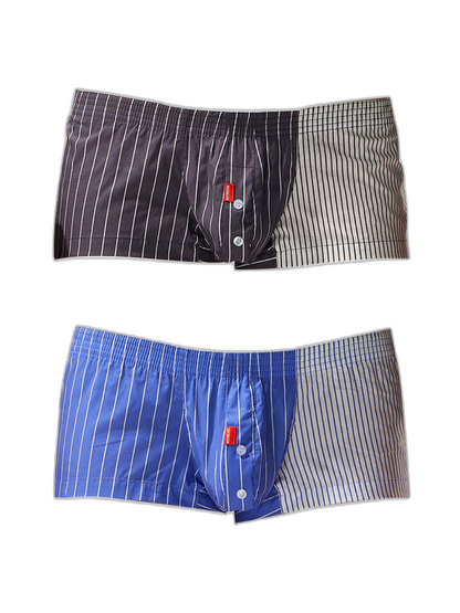 2 Pack Men's Fashionable Cotton Lounge Shorts with Stripe Patchwork