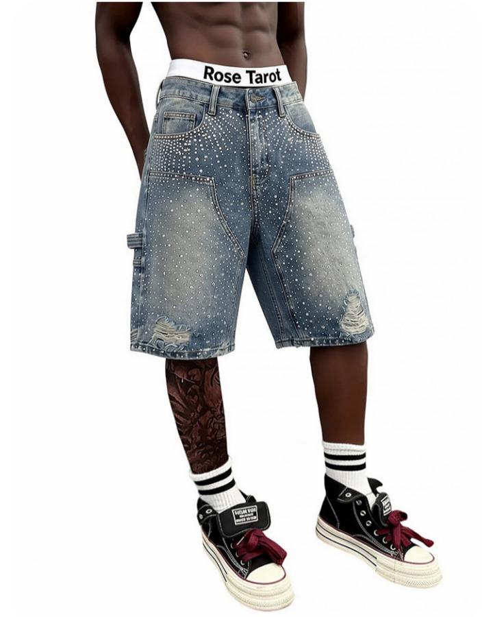 KIIKIO High Street Firework Rhinestone Denim Shorts