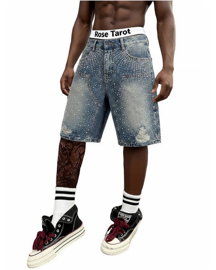 KIIKIO High Street Firework Rhinestone Denim Shorts