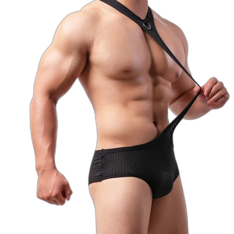 Black Breathable Mesh Gay Bodysuit