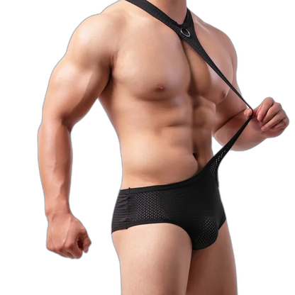 Black Breathable Mesh Gay Bodysuit