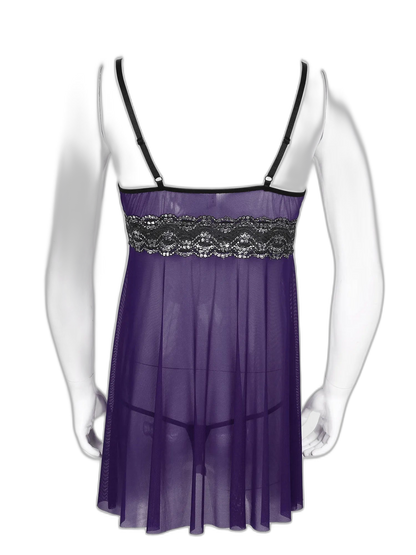 Mesh Floral Lace Sissy Mini Nightgown Set