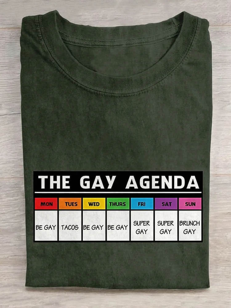 Men's Casual The Gay Agenda Print Cotton T-shirt