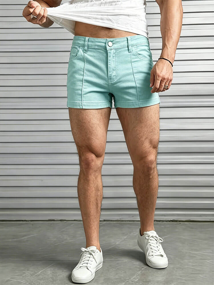 Men's Slim-Fit Solid-Color Casual Denim Shorts