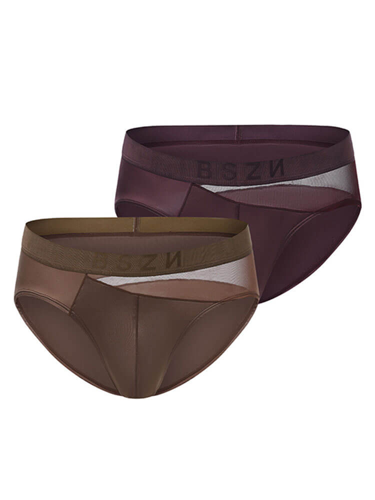 Men's Solid-Color Mesh Paneling Satin Briefs
