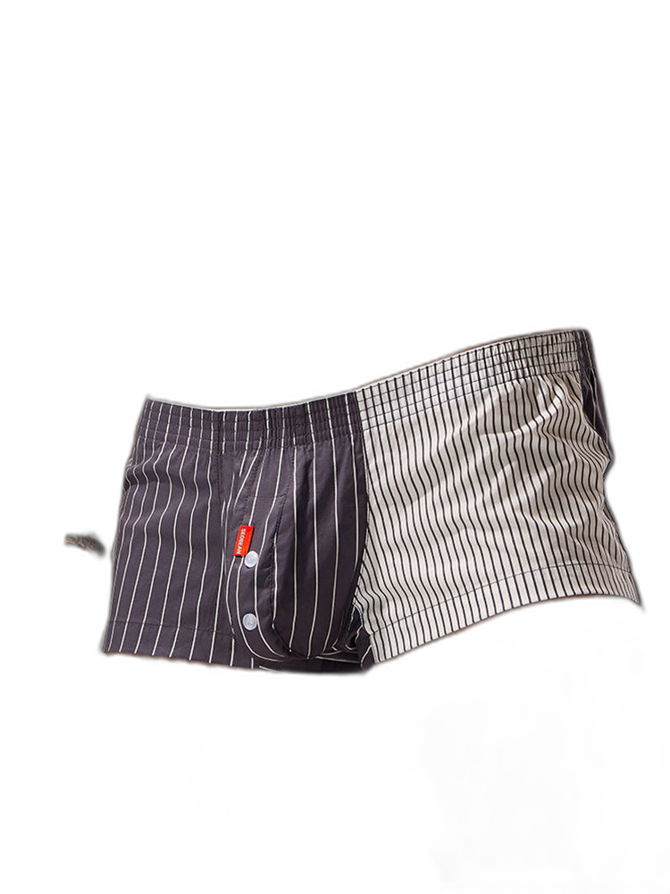 2 Pack Men's Fashionable Cotton Lounge Shorts with Stripe Patchwork