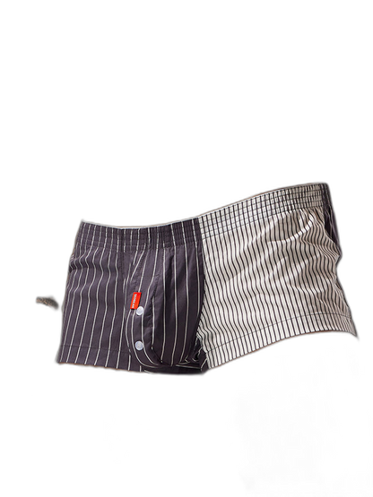 2 Pack Men's Fashionable Cotton Lounge Shorts with Stripe Patchwork