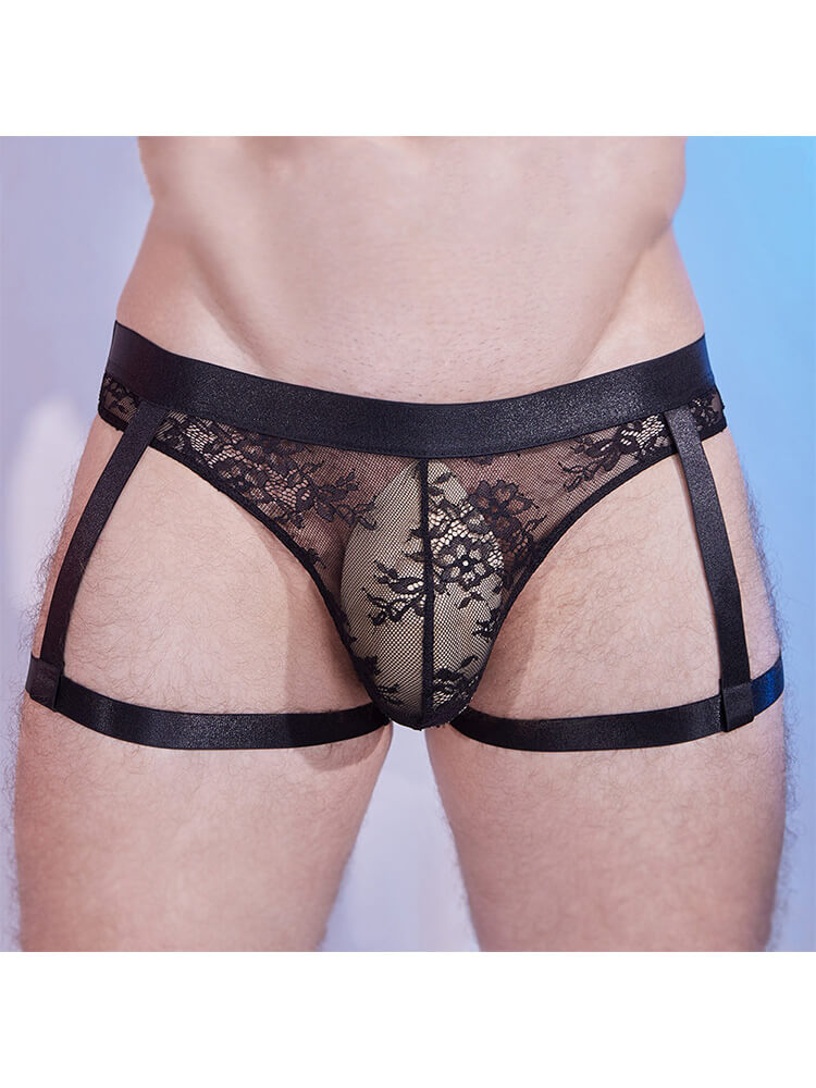 Men's Sexy Sheer Lace Leg Ring Bondage Thong