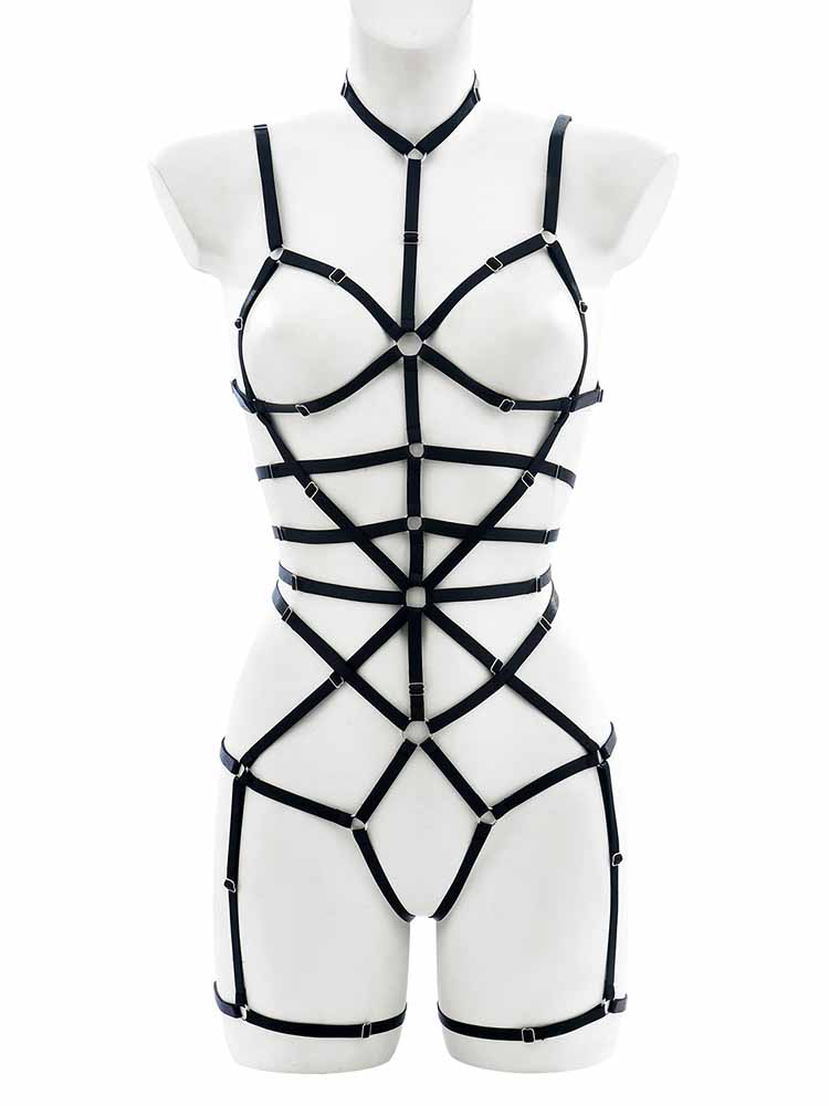 Solid Color Hollow One-Piece Strap Underwear Set