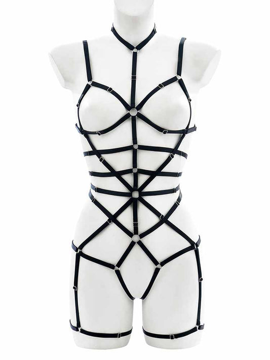 Solid Color Hollow One-Piece Strap Underwear Set