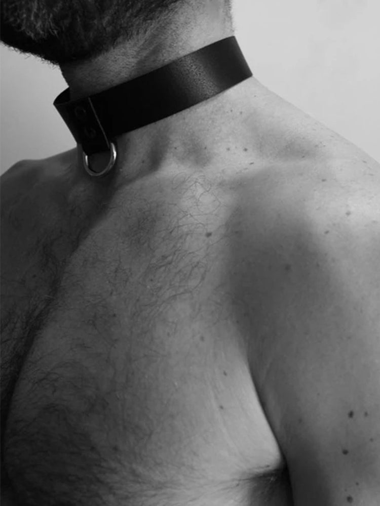Classic Leather Collar Choker Necklace- Black