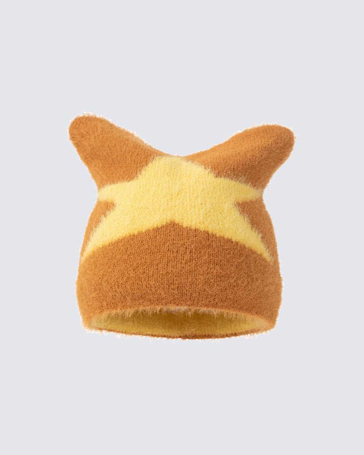 Star Pattern Cat Ears Knit Hat