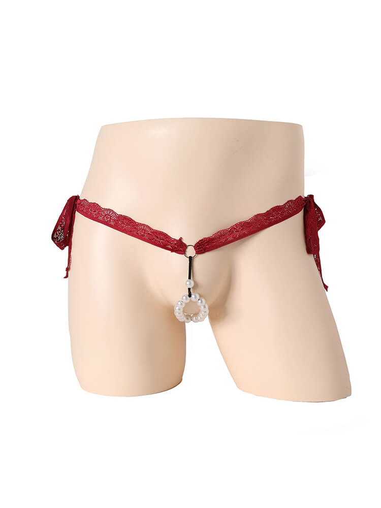 Sexy Lace Pearl String Lace-Up Thong