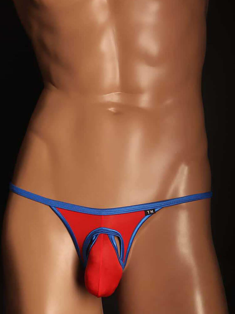 Men's Colorblock Cutout U-Pouch Low-Rise Thong