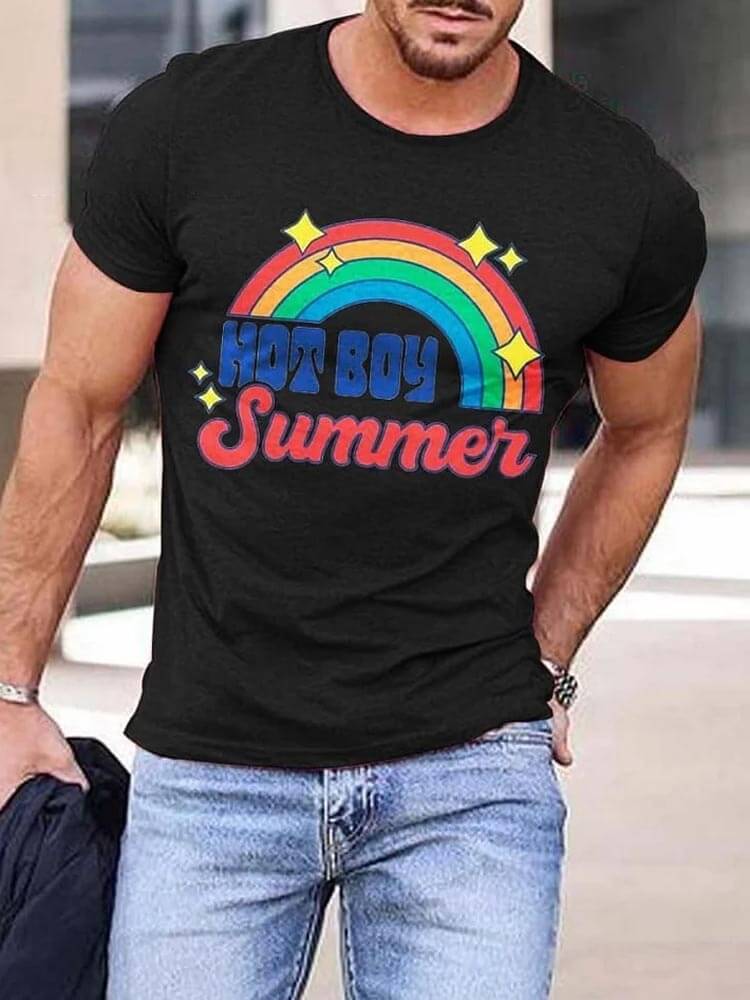 Men's Casual Rainbow Hot Boy Summer T-Shirt
