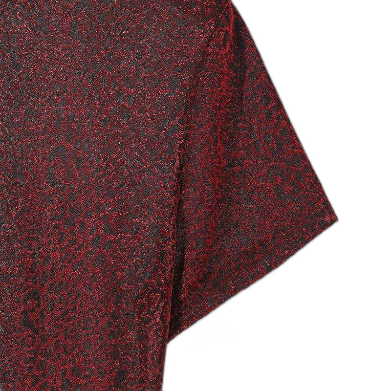 Red Sheer Metallic Mock Neck Tee