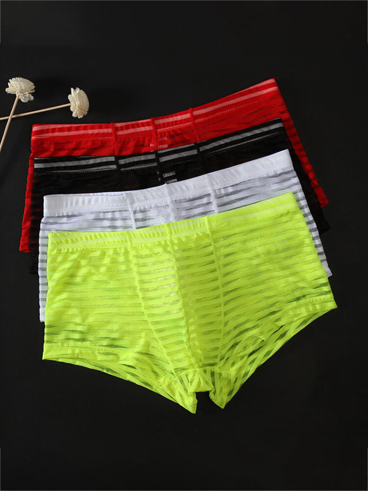 Men's Sexy Mesh Transparent Striped Boxer Briefs