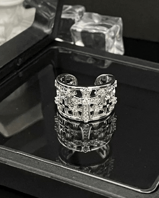 Gothic Cross Inlaid Zircon Open Ring