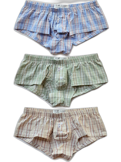 Mens Plaid Front Pouch Boxer Shorts