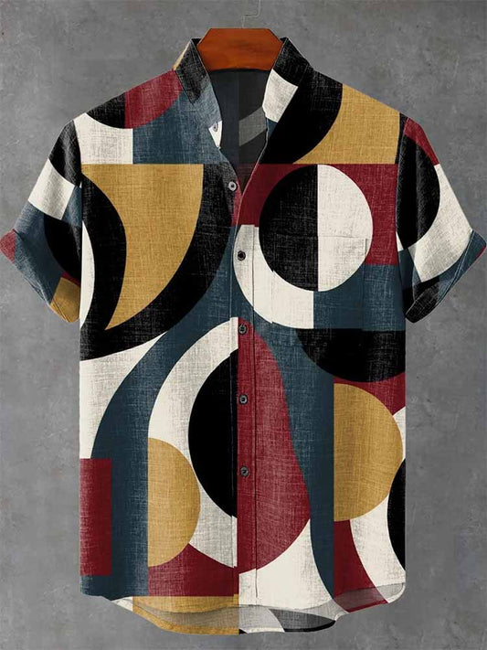 Men's Geometric Colorblock Short Sleeve Shirt