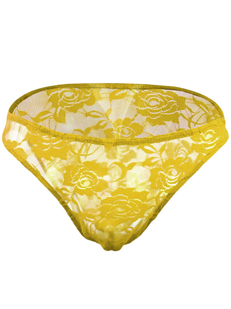 Men's Mesh Transparent Rose Lace Briefs