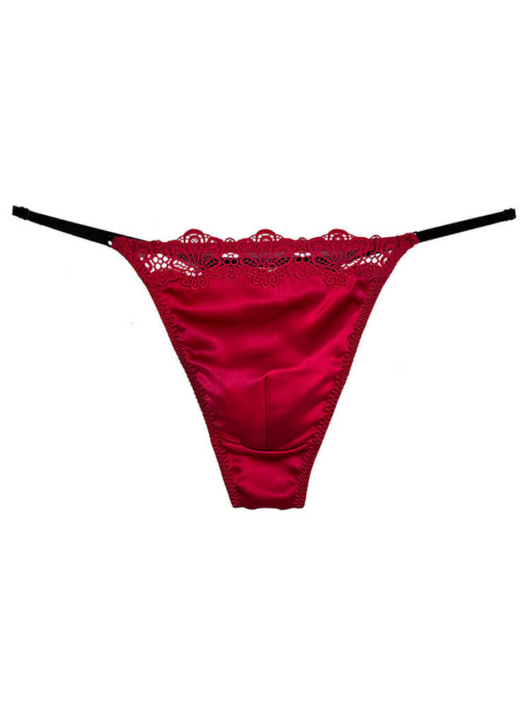 Men's Sexy Thin Strap Embroidered Lace Silk Thong