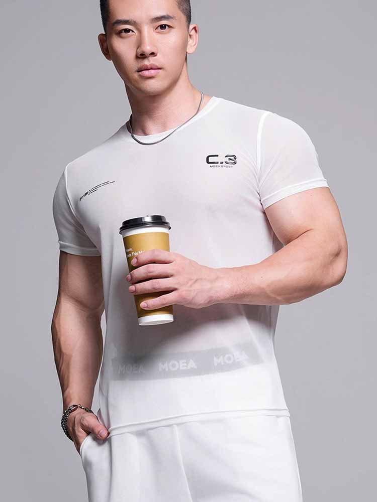 Men's Mesh See-Through Sports Fitness T-shirt