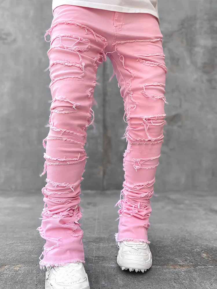 Men's Street Fashion Patch Straight Jeans