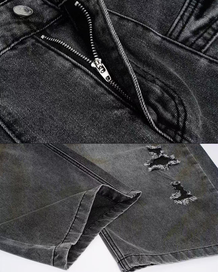 Grunge New Washed Distressed Wide Denim Pants