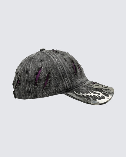 KIIKIO-Wasteland Flame-Metal Distressed Denim Cap
