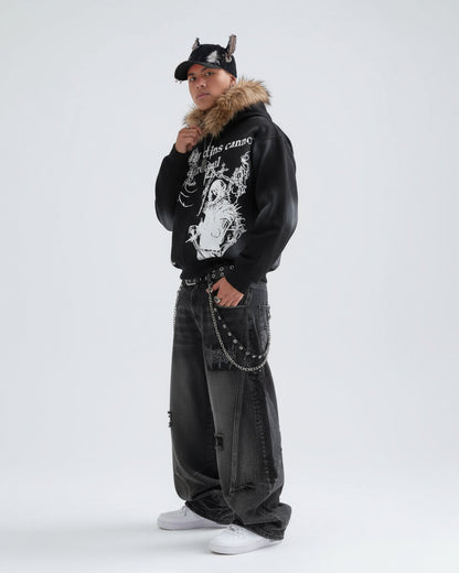 American Avant-Garde Distressed Letter Wide-Leg Jeans