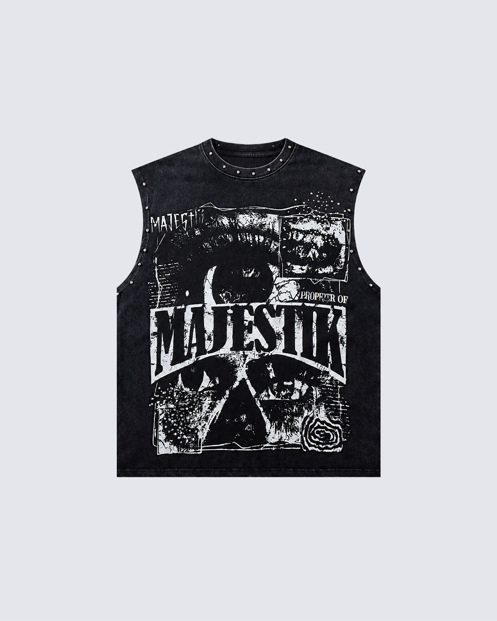Grunge Studded Washed New Graphic Sleeveless Tank Top
