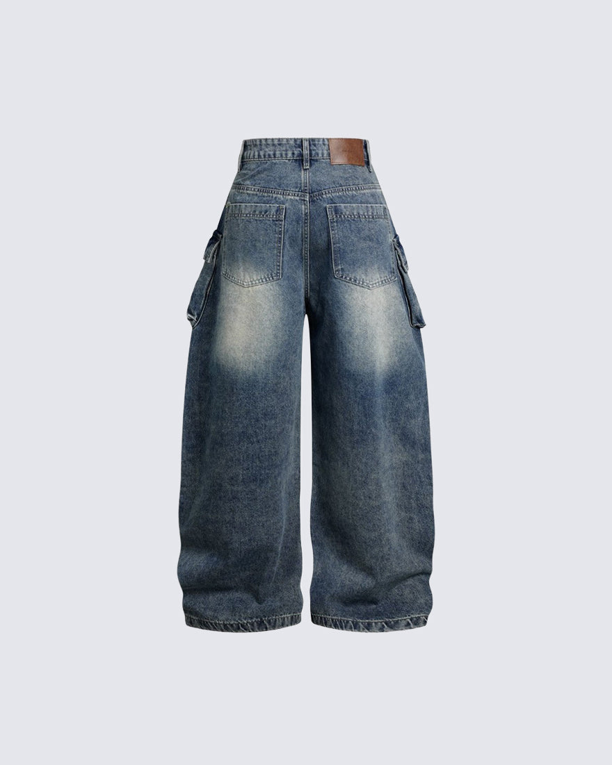 KIIKIO Utility Strappy Cargo Wide Denim Pants