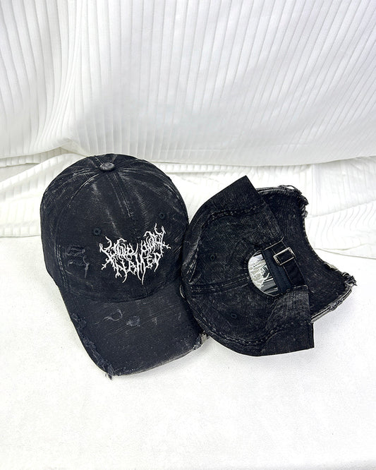 Distressed Flame Embroidery Studded Baseball Cap