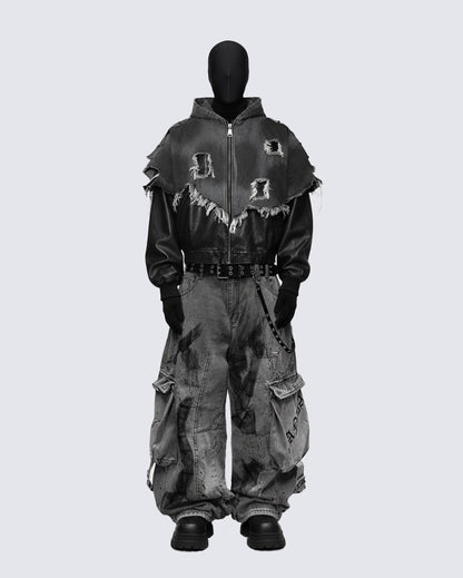 Streetwear Cargo Denim Pants（Free Belt and Chain Included）