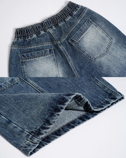 High Street Drawstring New Panel Cropped Denim Pants
