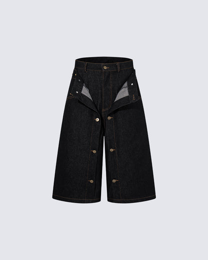 American Deconstructed Wide Leg Denim Shorts