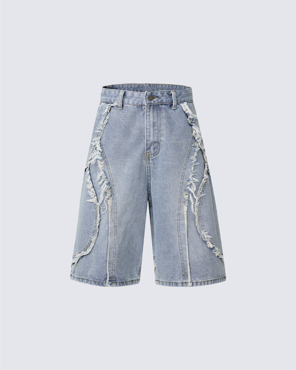 KIIKIO Vintage Raw-Edge Straight Denim Shorts