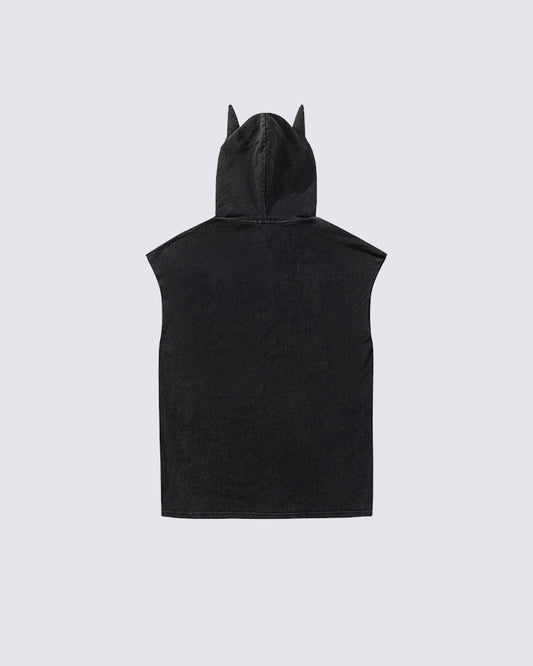 Vintage Cat Graphic Bat Sleeve Vest Hoodie
