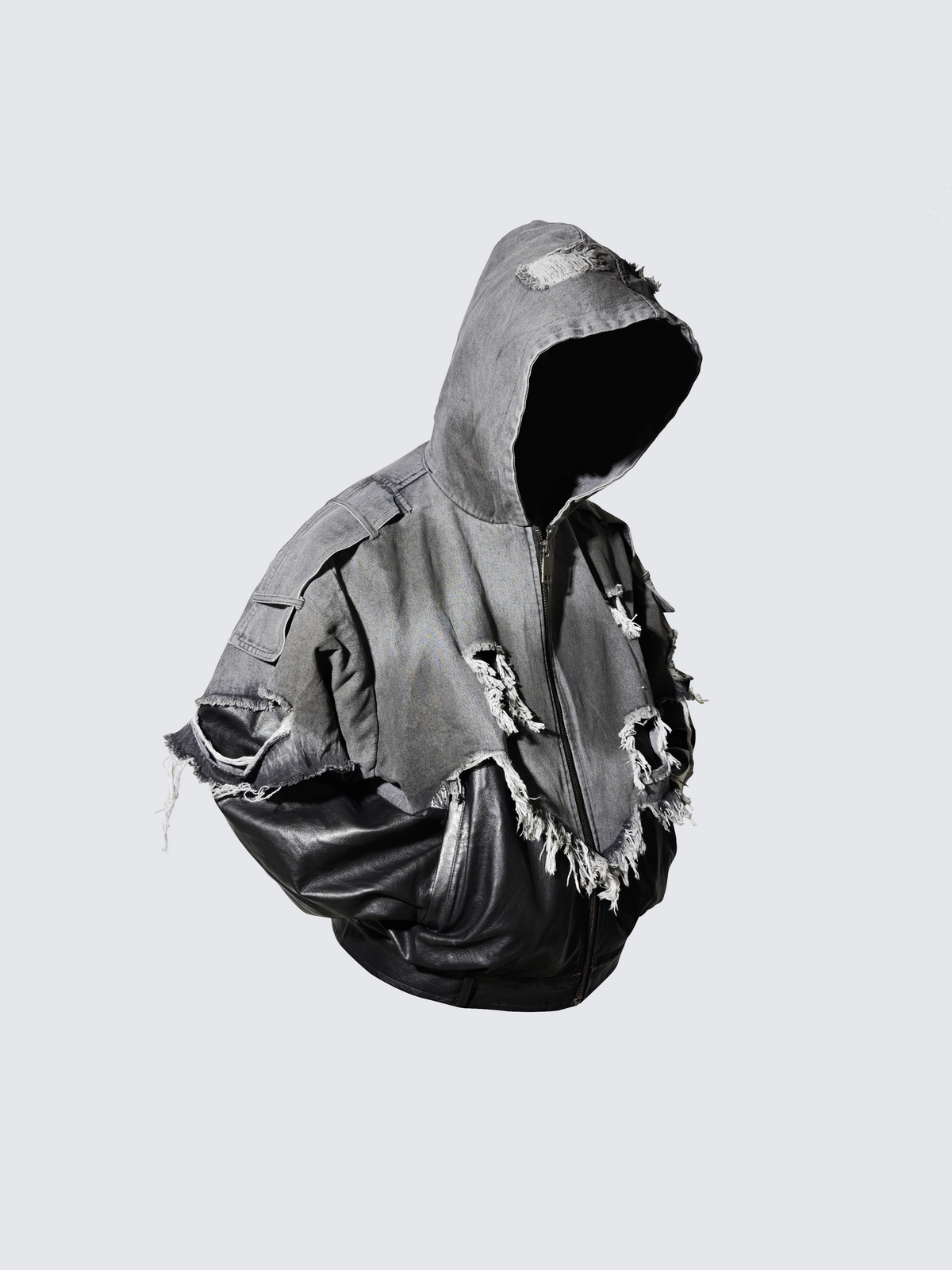 Deconstructed Layered Distressed Leather Jacket