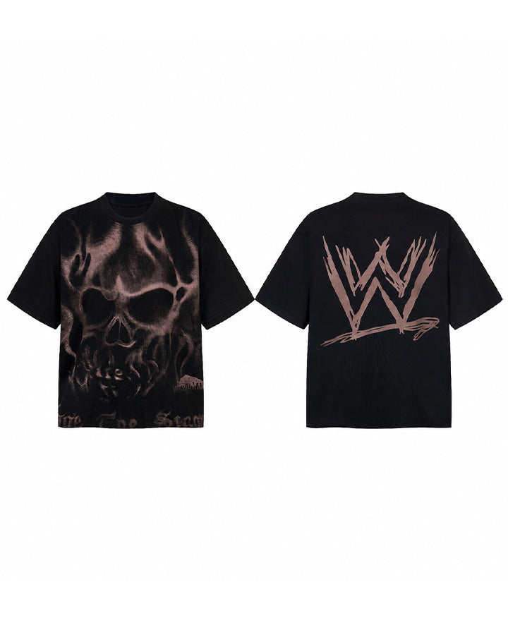 New Gothic Skull Graphic Washed Cotton T-Shirt