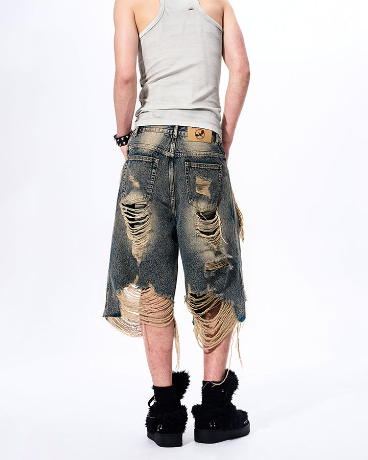 KIIKIO Vintage Layered Distressed Denim Shorts