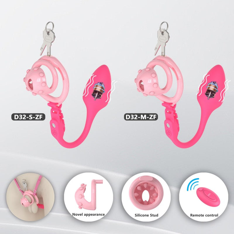 Adjustable Chastity Cage with Removable Silicone Studs | Remote Plug Compatible Locking Device