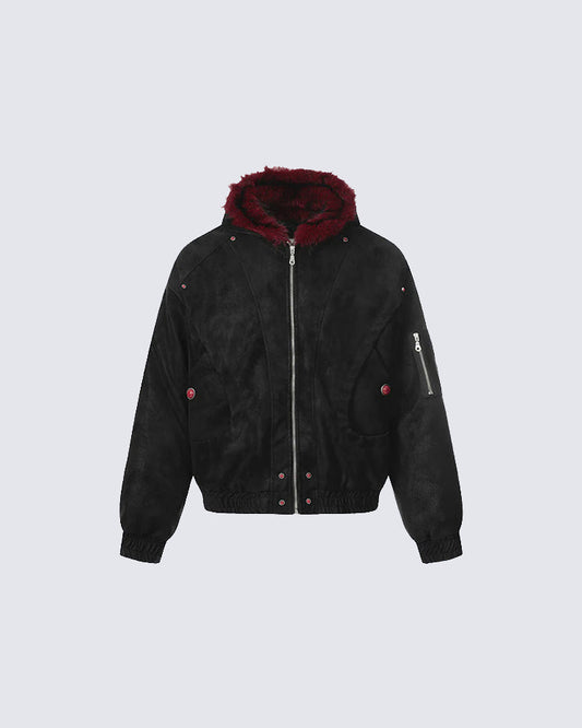 American Retro Fur-Collar Fleece-Lined Cotton Jacket