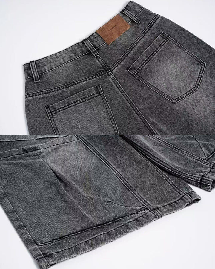 KIIKIO High Street Washed Panel Deconstructed Denim Shorts